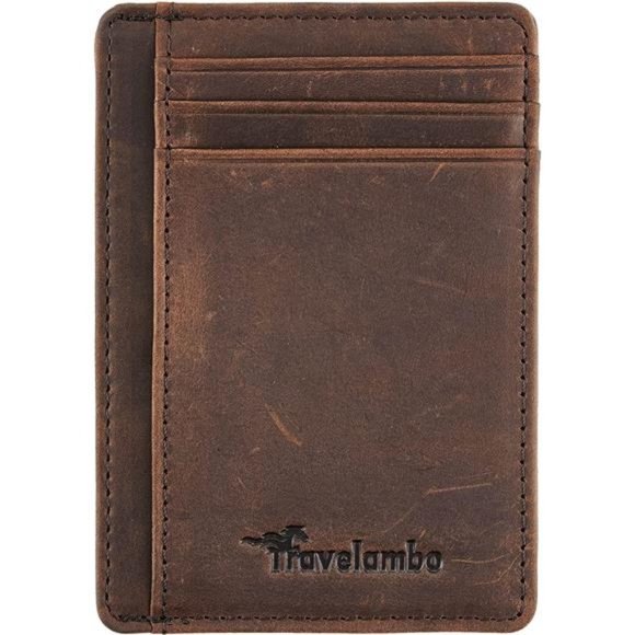 Mens Front Pocket Minimalist Leather Slim Wallet RFID Blocking Medium Size - Picture 2 of 6